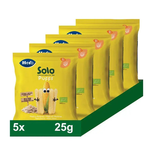 Hero Baby Snacks Pack Solo Puffs Corn & Oatmeal, 5 X 25 grammes