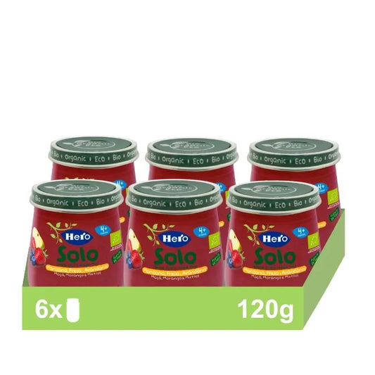 Hero Baby Pack Eco Pomme, Fraise et Myrtille Solo Jar, 6 X 120 grammes