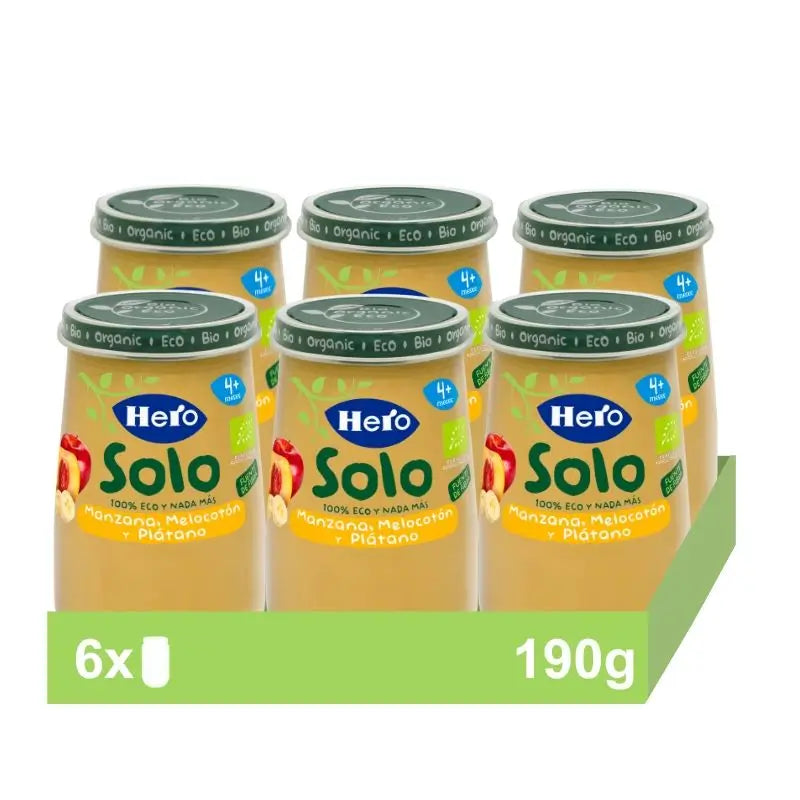 Hero Baby Apple, Peach & Banana Solo Eco Pack, 6 X 190 grammes