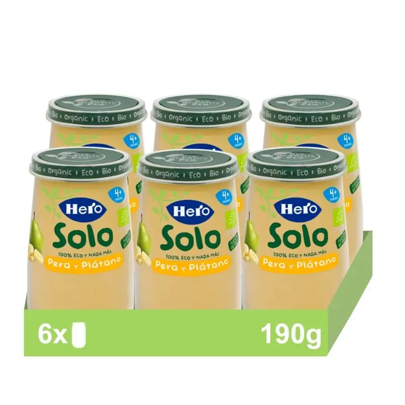 Hero Baby Pack Eco Pear & Banana Solo Jar, 6 X 190 grammes