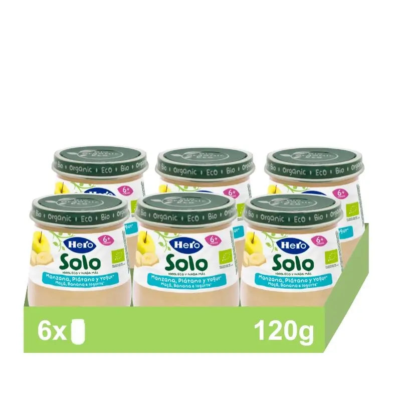 Hero Baby Pack Eco Yoghurt, pomme et banane Solo Jar, 6 X 120 grammes