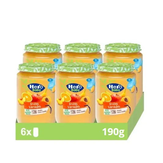 Hero Baby Packs Pots de fruits assortis, 6 X 190 grammes
