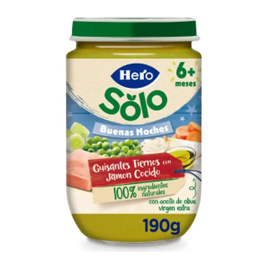 Hero Baby Buenas Noches Tarrito Buenas Noches Tender Peas Jambon cuit, 190 g