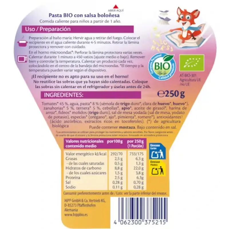 Hipp Bio Abc Pâtes à la sauce bolognaise, 250 g