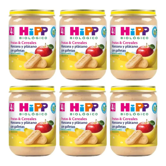 Hipp Bio : petits pots à la pomme et à la banane avec des biscuits, lot de 6 x 190 g