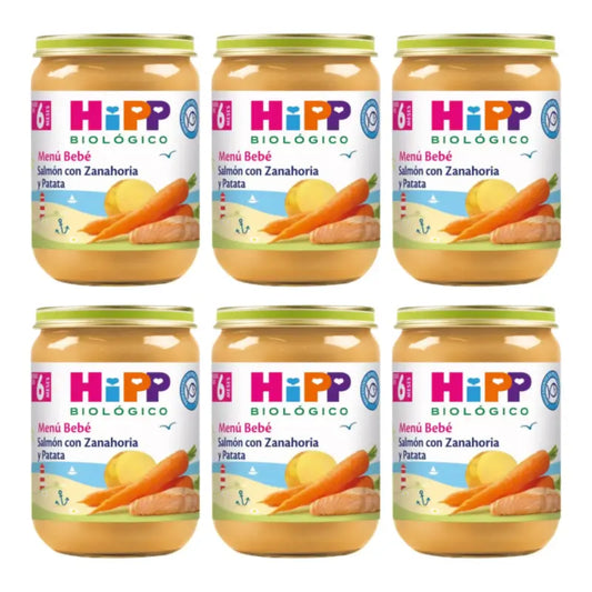 Hipp Bio : petits pots de saumon aux carottes et pommes de terre, lot de 6 x 190 g