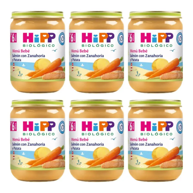 Hipp Bio : petits pots de saumon aux carottes et pommes de terre, lot de 6 x 190 g