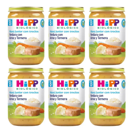 Hipp Bio : petits pots de légumes au riz et au veau, lot de 6 x 220 g