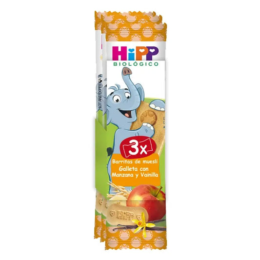 Hipp Organic Muesli Bars Apple & Vanilla Biscuit, Pack 3x20 grammes