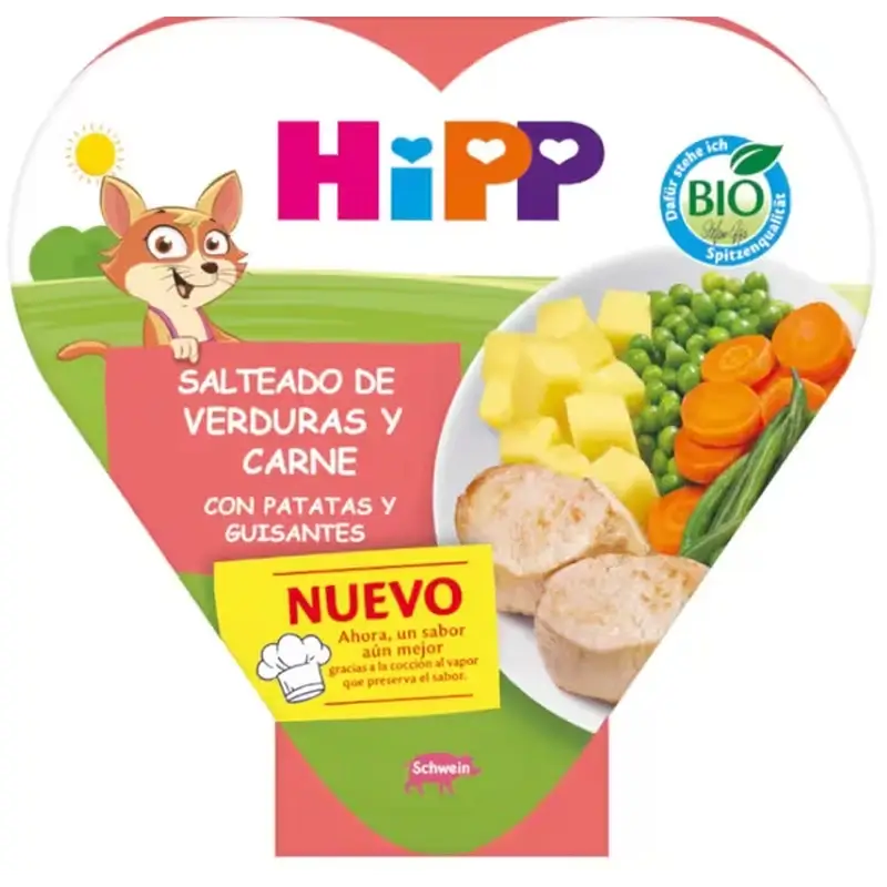 Hipp Bio Légumes, viande, pommes de terre et petits pois sautés, 250 g