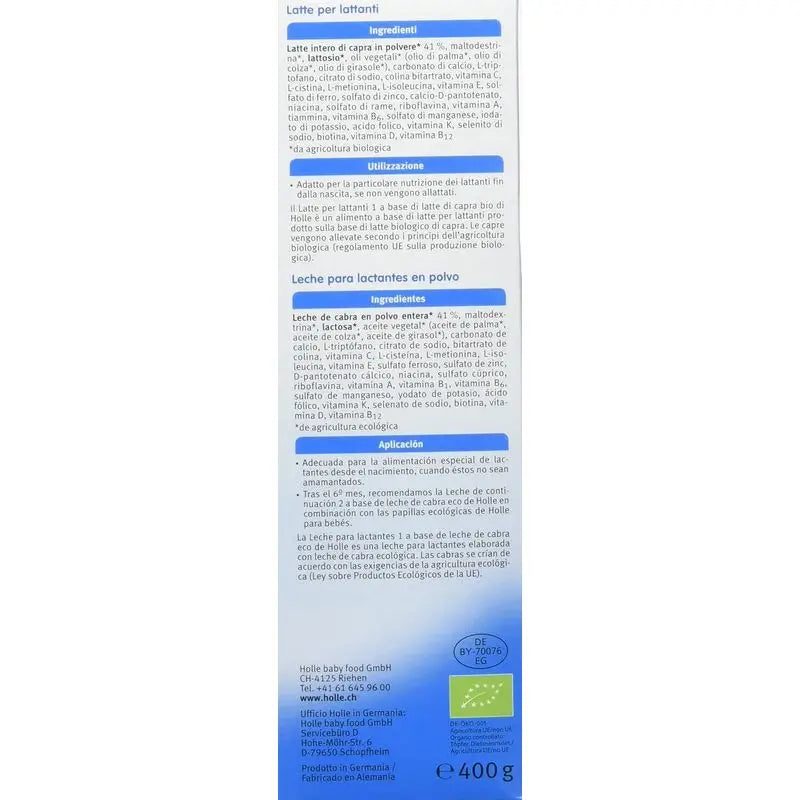 Lait de chèvre Holle pour nourrissons 1, 400 g