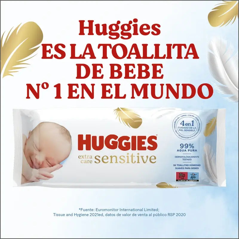 Huggies Extra Care Sensitive Wipes, 144 pièces