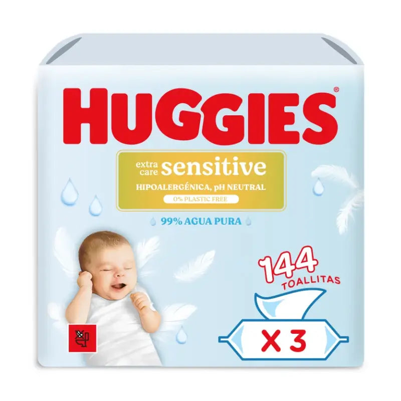 Huggies Extra Care Sensitive Wipes, 144 pièces