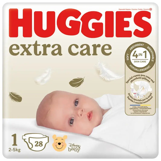 Huggies Extra Care Taille 1 (3-5 Kg) Couche bébé Disney, 28 pièces