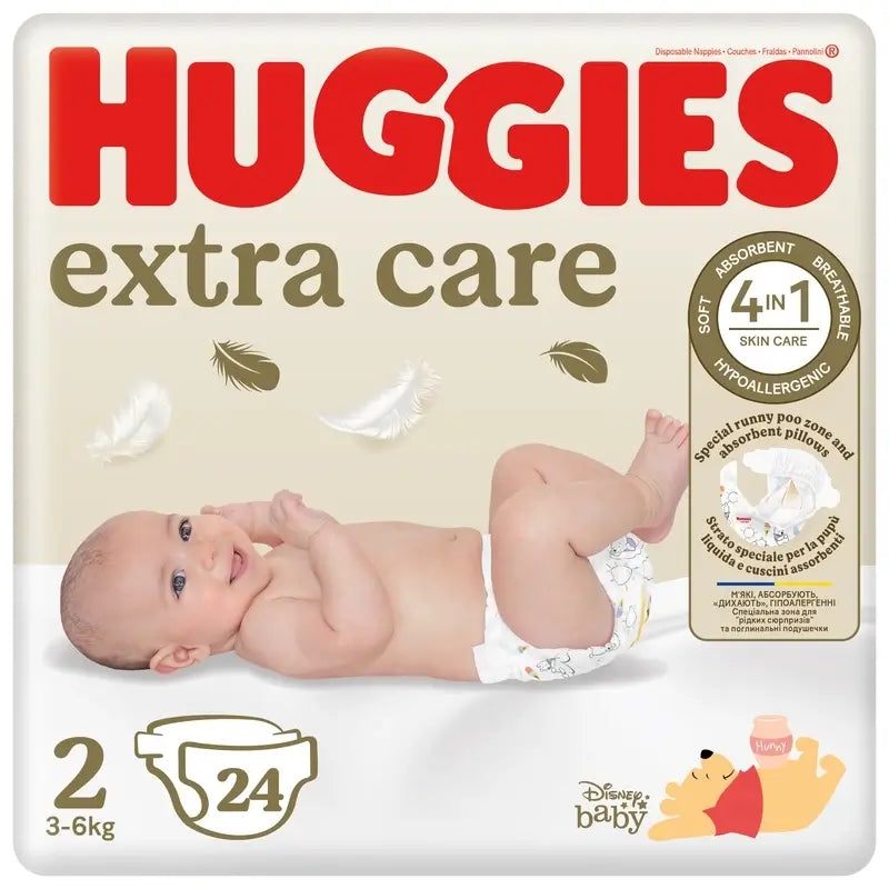 Huggies Extra Care Taille 2 (4-6 Kg) Disney Baby Diaper, 24 pcs.