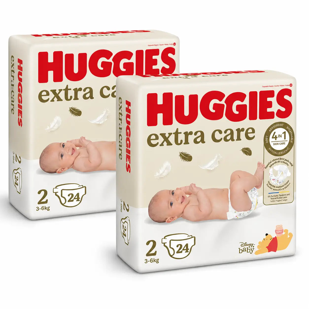 Huggies Extra Care Taille 2 (3-6 Kg) Couche bébé Disney, 24 pièces, pack 2