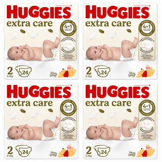 Huggies Extra Care Taille 2 (3-6 Kg) Couche pour bébé Disney, 24 pièces, paquet de 4