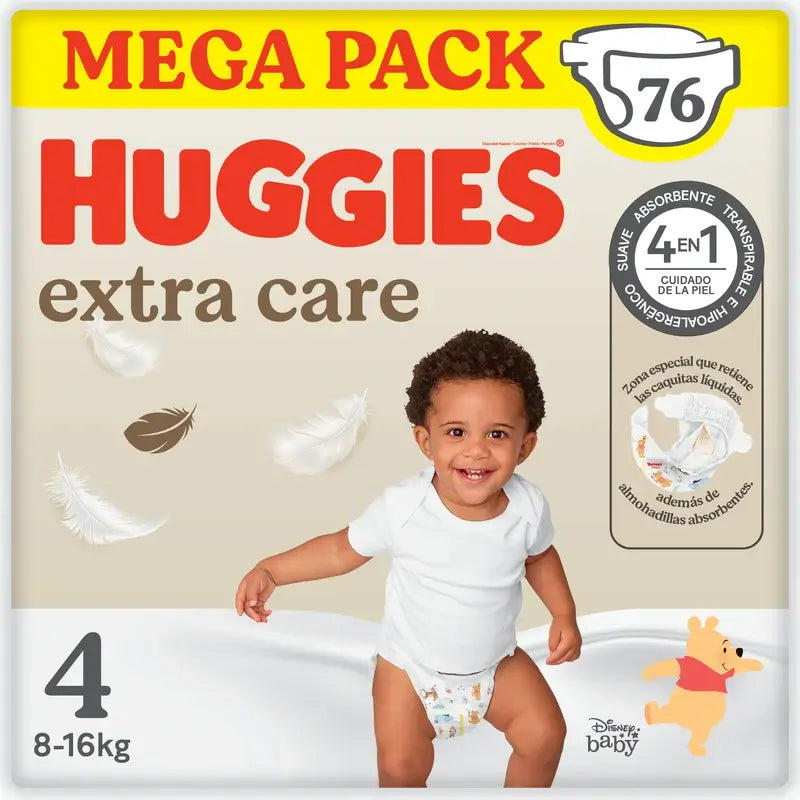 Huggies Extra Care Taille 4 (8-16 Kg) Disney Baby Nappy , 76 pièces