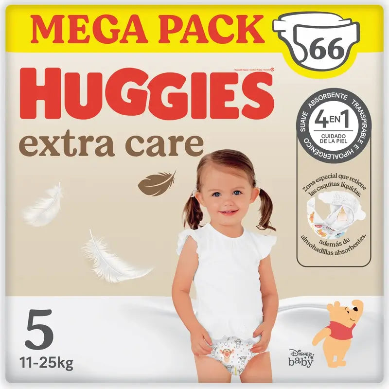 Huggies Extra Care Taille 5 (11-25 Kg) Couche pour bébé Disney, 66 pièces