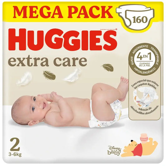 Huggies Extra Care Taille 2 (4-6 Kg) Disney Baby Diaper, 160 Pcs.