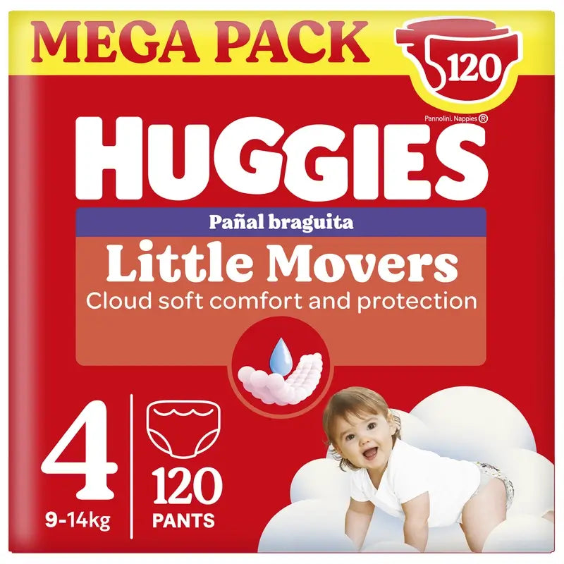 Huggies Little Movers Taille 4 (9-14 Kg) Disney Baby Diaper Brief, 120 pièces
