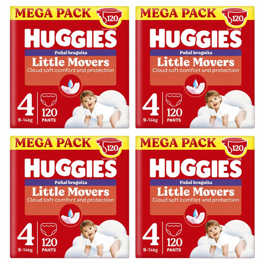 Huggies Little Movers Taille 4 (9-14 Kg) Disney Baby Diaper Briefs, 120 pièces, pack 4