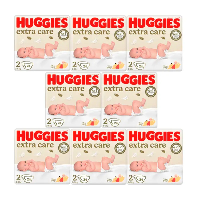 Huggies Extra Care Nappy Size 2, Pack 8 x 24 pièces