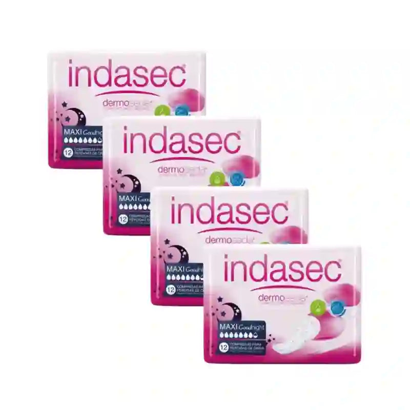Indasec Dermoseda Maxi Good Night Incontinence Pad, 4X12 Units