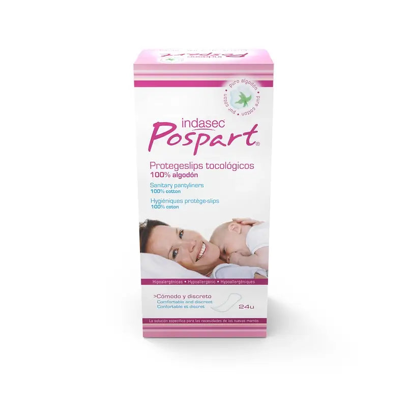 Protège-slips Indasec Postpart 100% coton, 24 unités