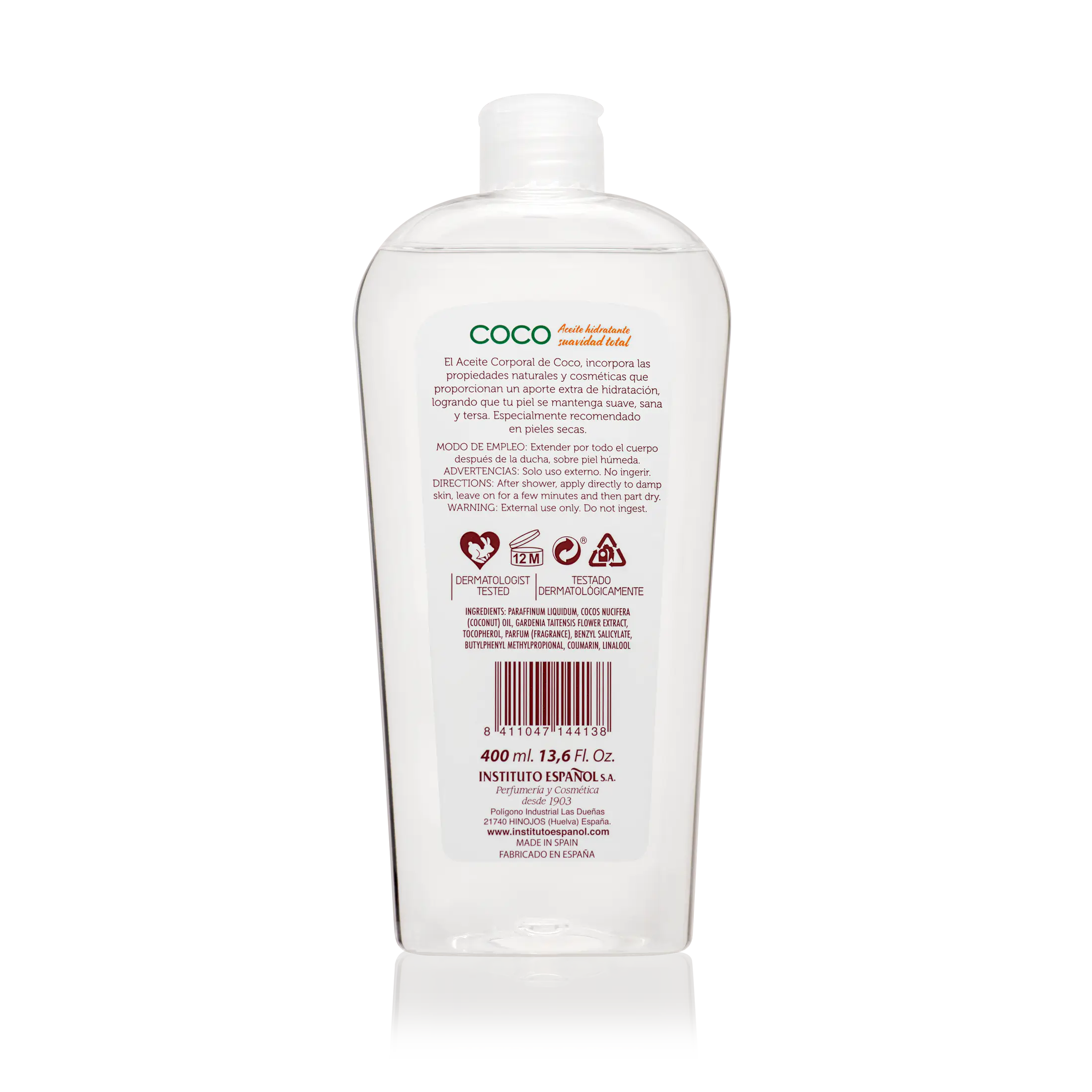 Instituto Español Huile corporelle à la noix de coco - 400 Ml.