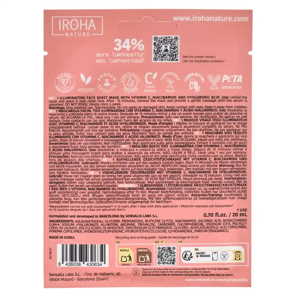 Iroha Nature Masque éclaircissant pour le visage - Vitamine C , 20 ml