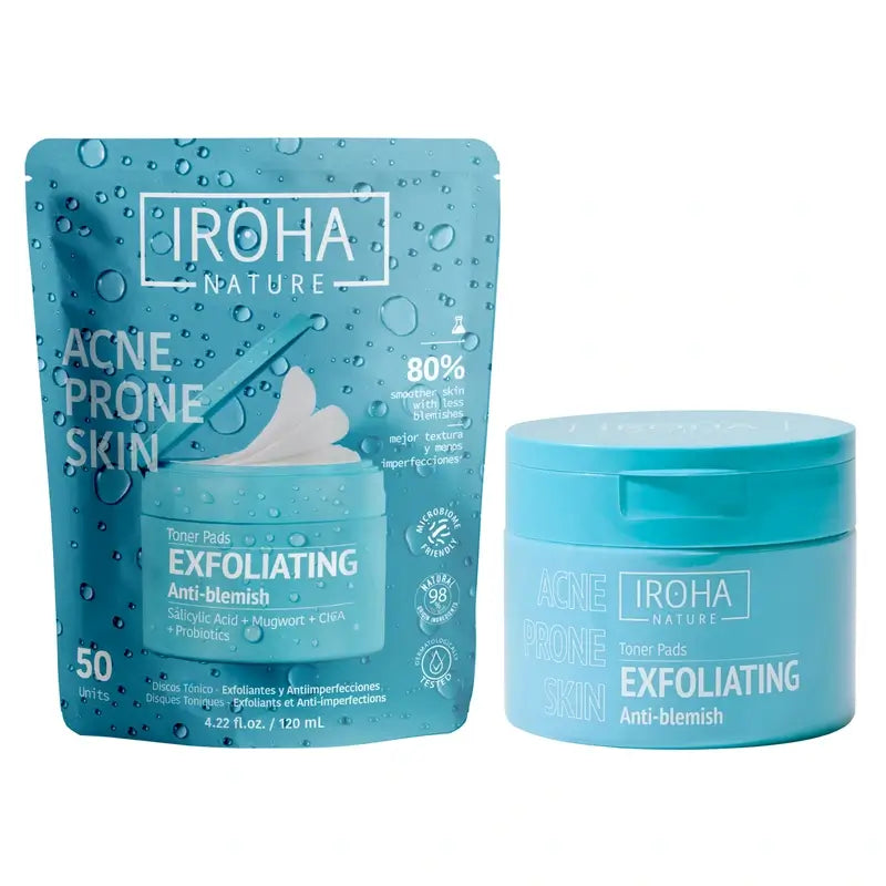 Iroha Nature Disques toniques exfoliants anti-imperfections pour peaux grasses, 50 pièces.