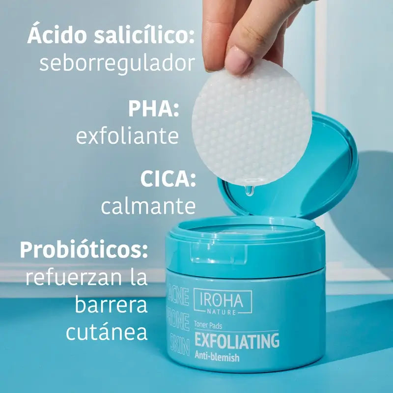Iroha Nature Disques toniques exfoliants anti-imperfections pour peaux grasses, 50 pièces.