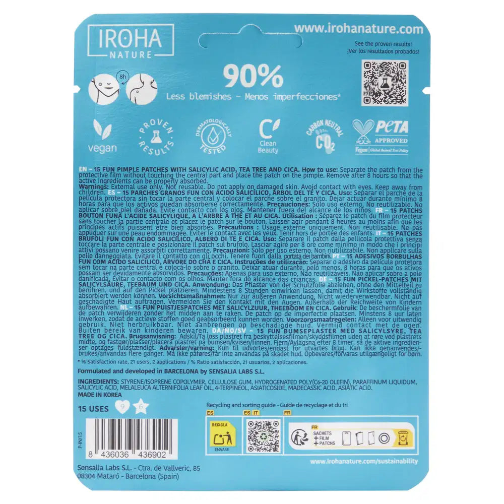 Iroha Nature Patchs peau grasse Granos Fun, 15 unités