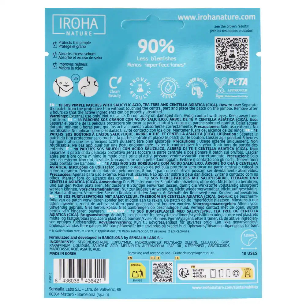 Iroha Nature Sos Pimples Patches - Acide salicylique, 18 pcs.