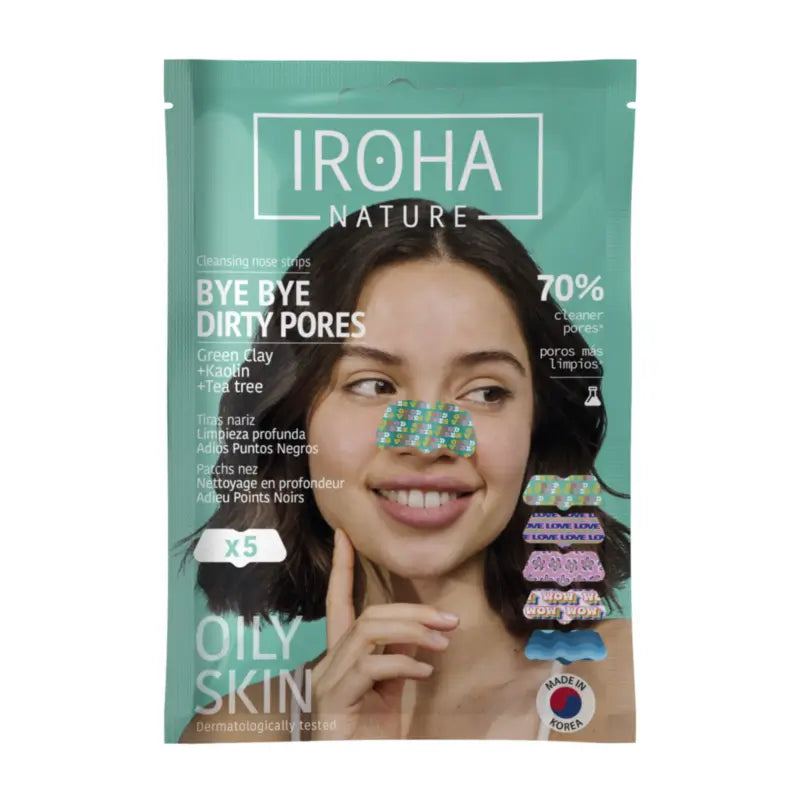 IROHA NATURE Bandelettes pour le nez BYE BYE Dirty Pores - Nettoyage en profondeur (5 pièces)