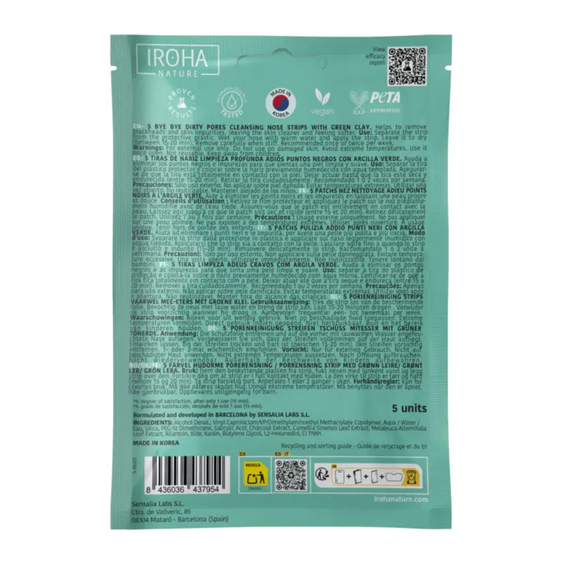 IROHA NATURE Bandelettes pour le nez BYE BYE Dirty Pores - Nettoyage en profondeur (5 pièces)
