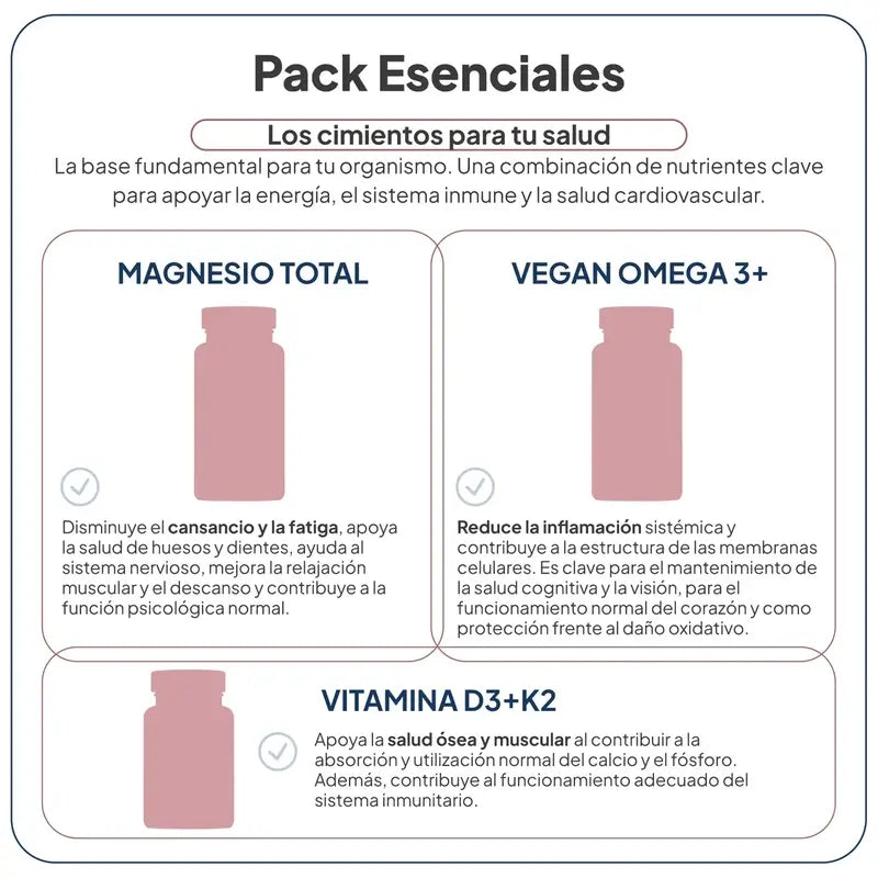 IVB Pack Essentials Magnésium, Vitamine D3+K2 et Vegan Omega 3+, 60 gélules
