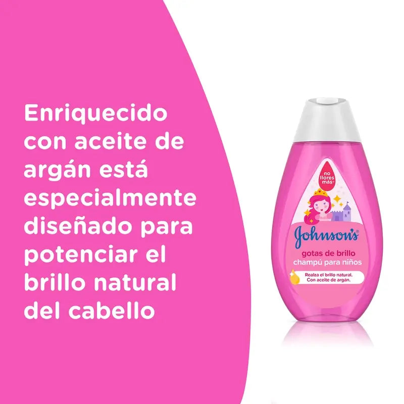 Shampooing pour enfants Johnson's Baby Shampooing Shine Drops, avec huile d'argan, pour des cheveux brillants, lisses et soyeux, 500 ml