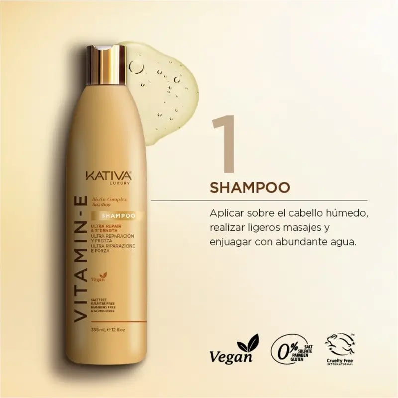 Kativa Shampooing Bambou à la vitamine E et à la biotine, 355 ml
