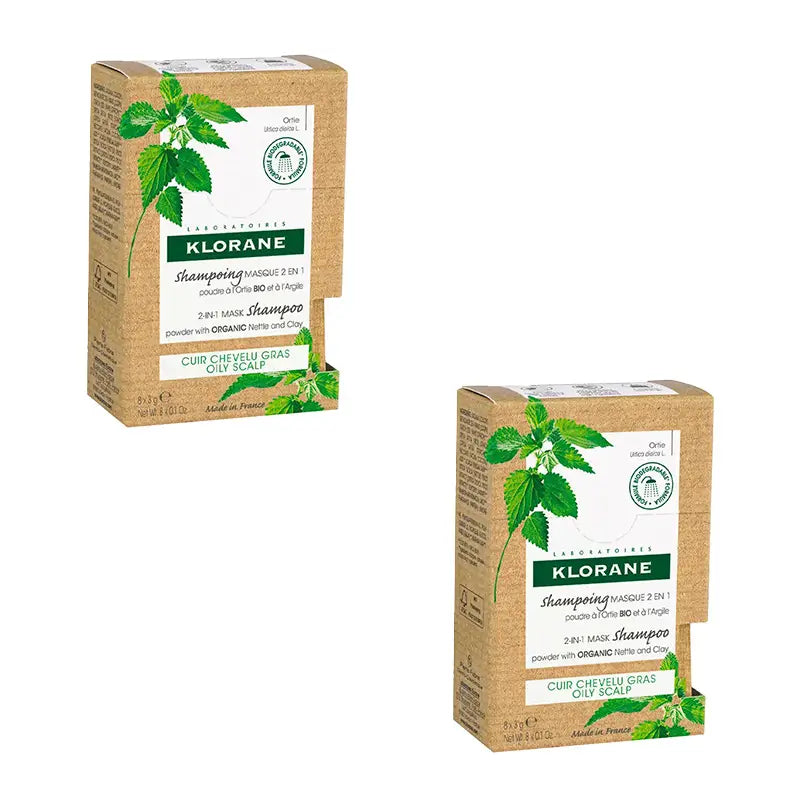 Klorane Organic Ortie et Argile en poudre Shampooing Masque Enveloppes, 2X8X3 Gr