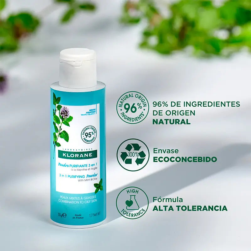 Klorane 3 en 1 Poudre Purifiante à la Menthe Aquatique Bio 50 g