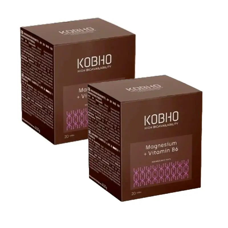 Kobho Labs Duplo Supplément Magnésium + Vitamine B6, 2 x 20 flacons