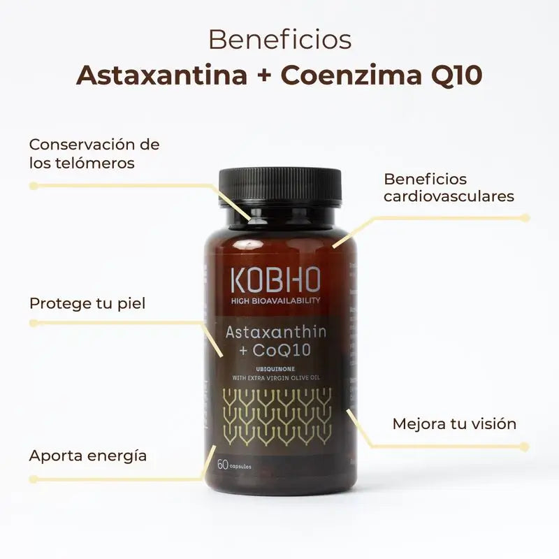 Kobho Labs Supplément Astaxanthine + Coenzyme Q10, 60 gélules