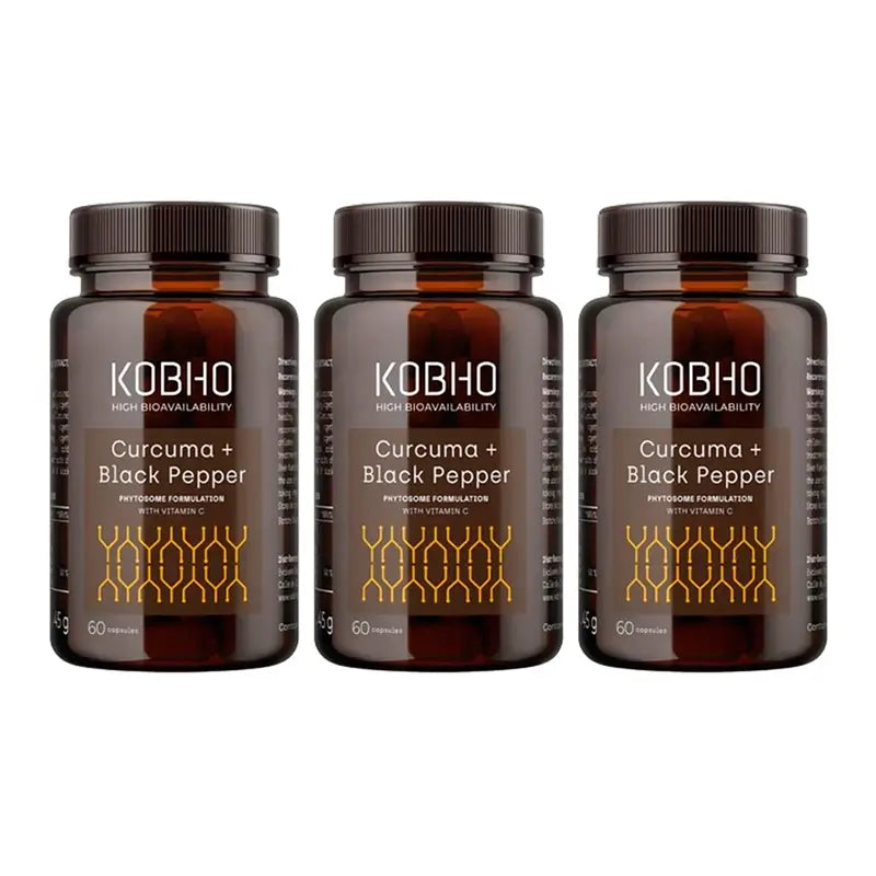 Kobho Labs Supplément curcuma + poivre noir, 3 x 60 gélules
