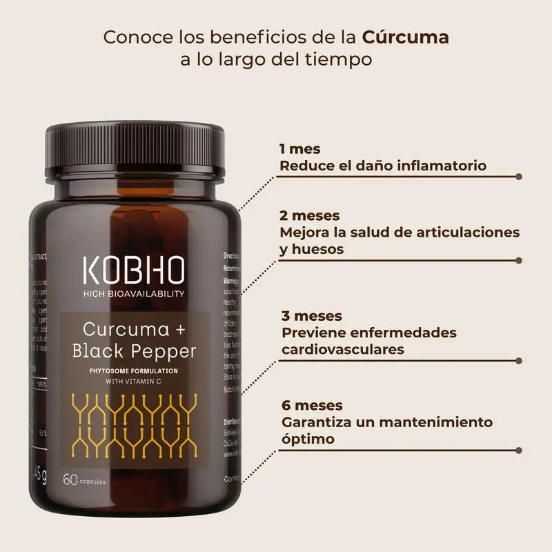 Kobho Labs Supplément Curcuma + Poivre Noir, 60 gélules