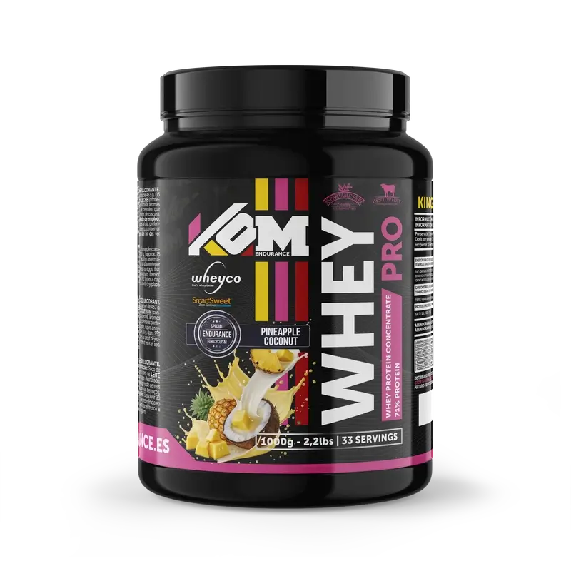 Kom Endurance Proteins Sports Nutrition, boîte de 1kg de protéines de lactosérum saveur ananas et noix de coco