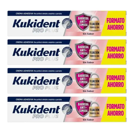 Kukident Quadruple Pro Plus Barrière Anticomida sans saveur, 4 x 57 Gr