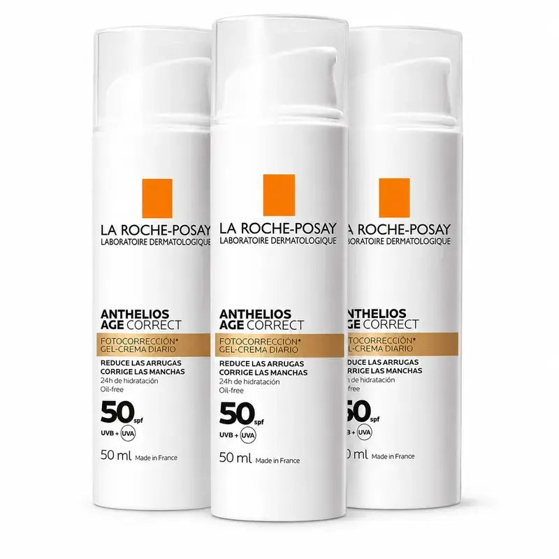 La Roche Posay Anthelios Age Correct SPF50 Gel-Crème, Pack 3 x 50 ml