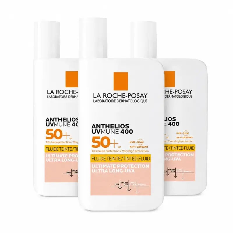 La Roche Posay Anthelios UVMune 400 SPF50+ Fluide coloré, Pack 3 x 50 ml